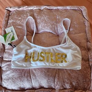 Hustler Hollywood White and Gold Bralette/Bathing Suit Top
